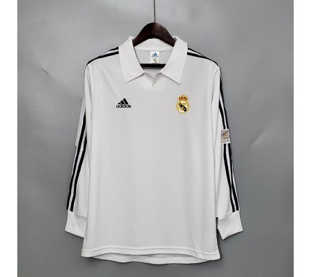 Real Madrid 01/02 Home White Long Sleeve Soccer Jersey